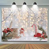 Lofaris Winter Tree Snowflake Gift Snowman Gold Bokeh Backdrop for Christmas